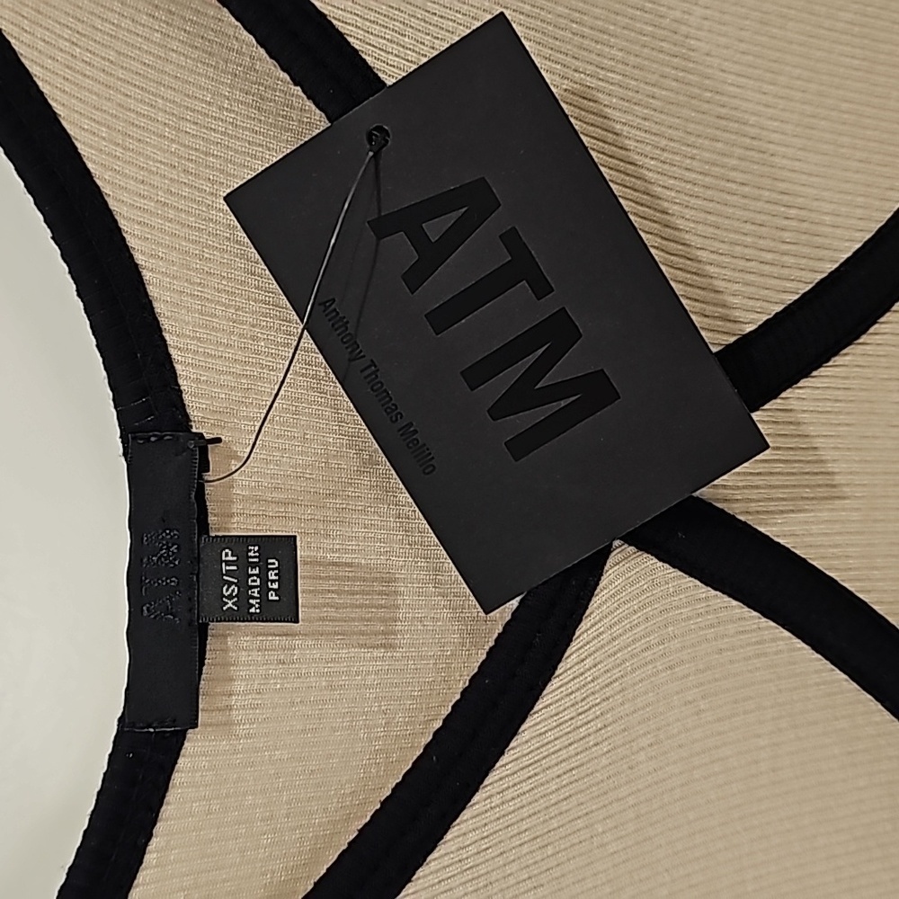 ATM Anthony Thomas Melillo Tan Modal Rib Cami Dress with Black Contrast Trim-XS - Picture 10 of 12